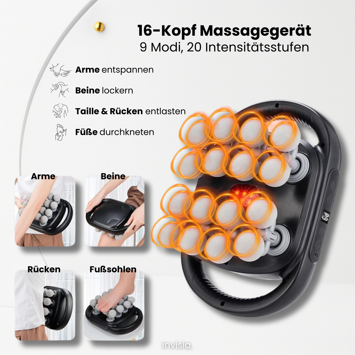 MuscleRelax Pro™ 16-Kopf Massagegerät mit Rotlichtwärme