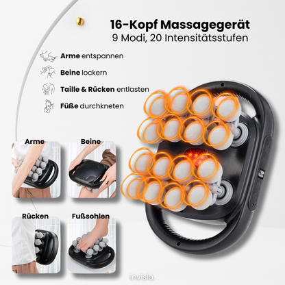 MuscleRelax Pro™ 16-Kopf Massagegerät mit Rotlichtwärme