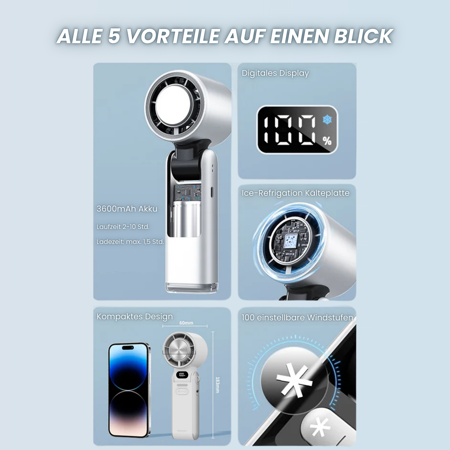 FrostedVenti™ Faltbarer Handventilator mit Eisplatte