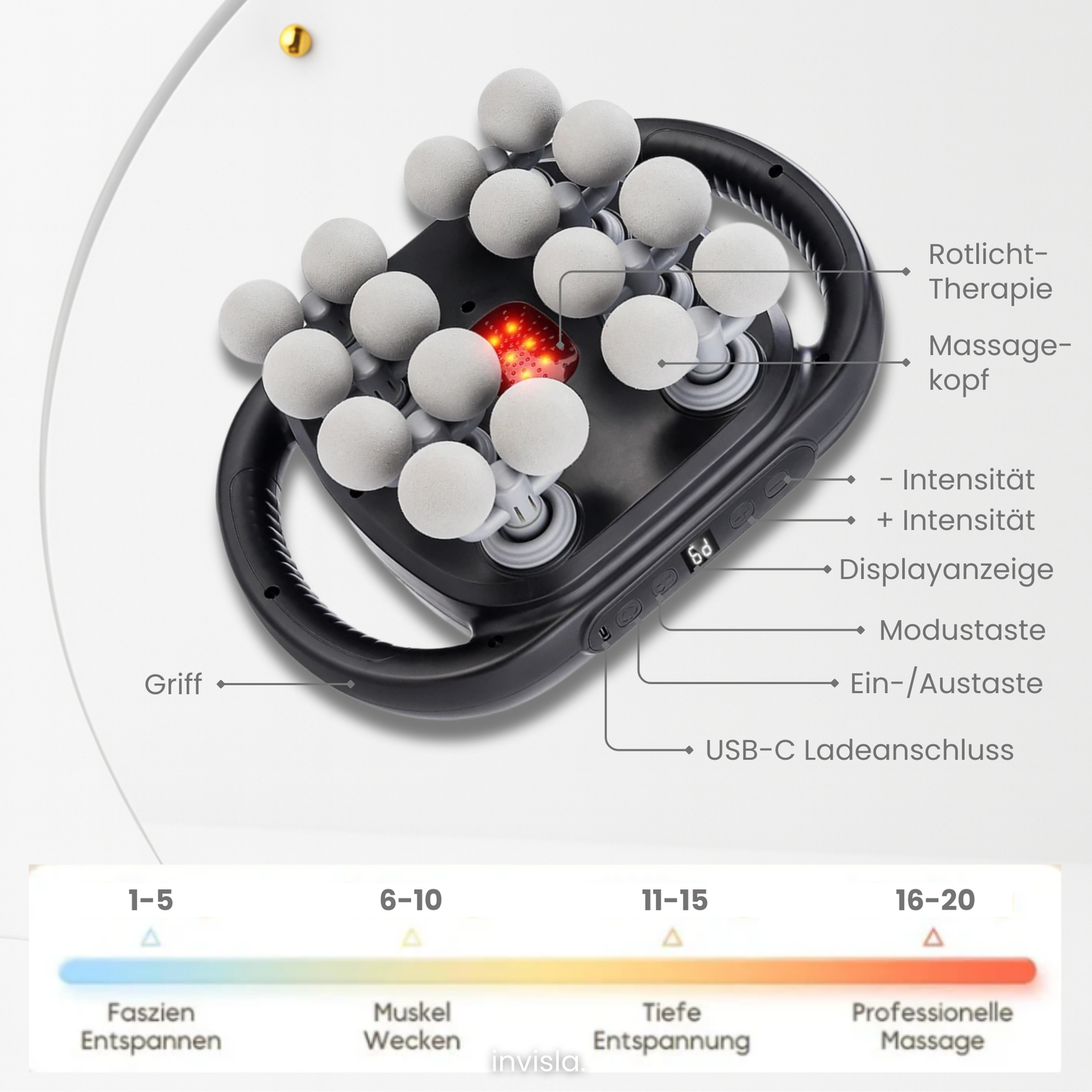 MuscleRelax Pro™ 16-Kopf Massagegerät mit Rotlichtwärme